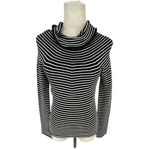 Giorgio Armani Black White Striped Turtleneck Cowl‎ Neck Long Sleeve Top Shirt